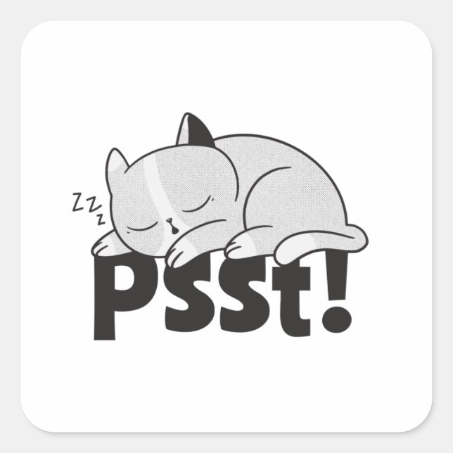 Sticker Carré Psst Lazy chat dort (Devant)