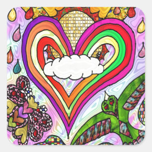 Sticker Carré Psychédélic Rainbow Heart