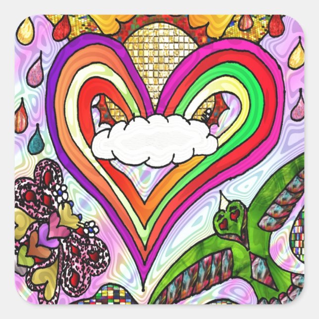 Sticker Carré Psychédélic Rainbow Heart (Devant)