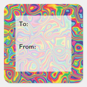Sticker Carré Psychedelic Rainbow Oil Motif Tags cadeaux