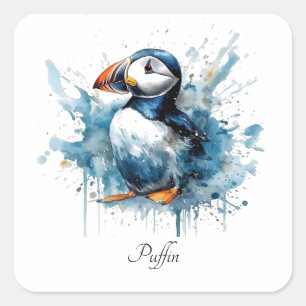 Sticker Carré Puffin Splash, personnalisé