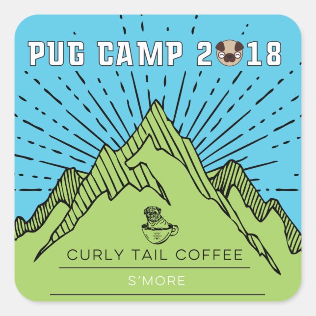 Sticker Carré Pug Camp 2018 Curly Tail Coffee Smore (Devant)