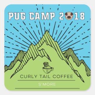 Sticker Carré Pug Camp 2018 Curly Tail Coffee Smore