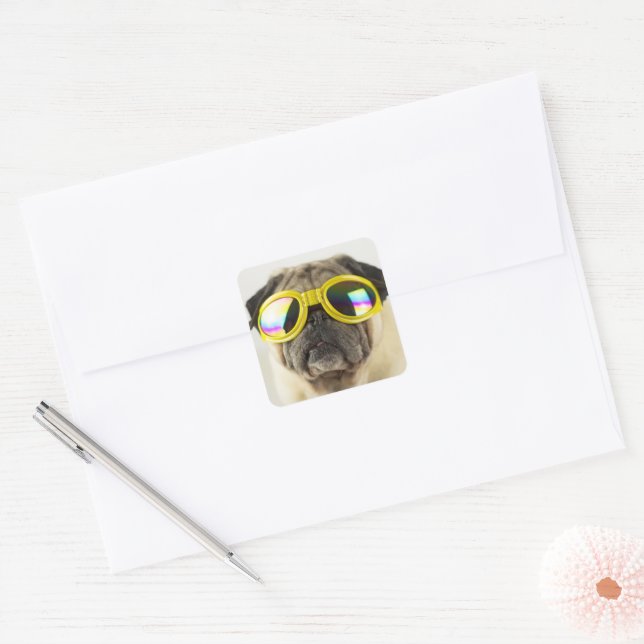 Sticker Carré Pug with Goggles (Enveloppe)