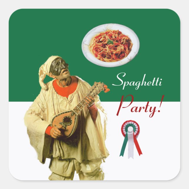 Sticker Carré PULCINELLA ITALIAN KITCHEN PARTI rouge blanc noir (Devant)
