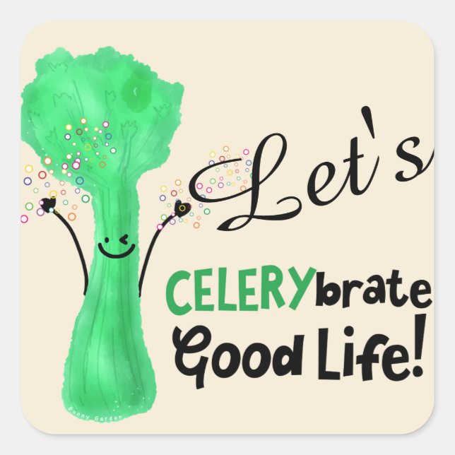 Sticker Carré Pun Celery Positif - Celerybrate Bonne vie (Devant)