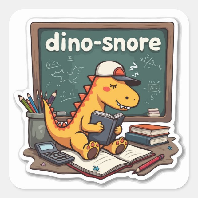 Sticker Carré Pun Dinosaure Dino-snore Die-Cut (Devant)