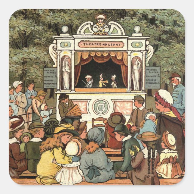 Sticker Carré Punch et Judy Puppet Show" (Devant)