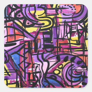 Sticker Carré Punchbowl-Bold Coloré Peint à la Main Art Abstrait