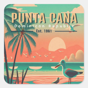 Sticker Carré Punta Cana DR Retro Seagull Souvenir 1950