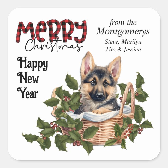 Sticker Carré Puppy Holly Panier allemand Noël (Devant)