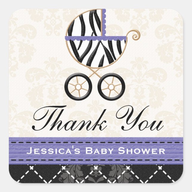 Sticker Carré Purple Blue Zebra Baby Carriage Merci (Devant)