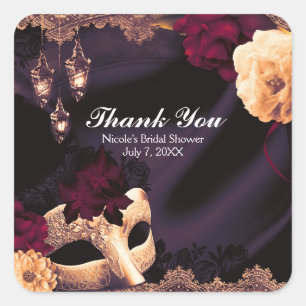 Sticker Carré Purple & Burgundy Floral & Lace Masquerade Party