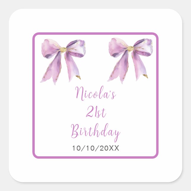 Sticker Carré Purple Coquette Bow Birthday Party (Devant)