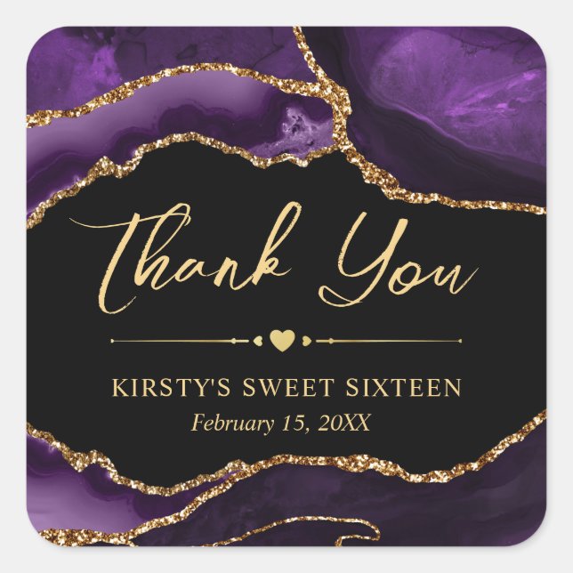 Sticker Carré Purple et Gold Faux Parties scintillant Agate Swee (Devant)