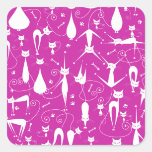 Sticker Carré Purple Funny Kitty Cat Fitness