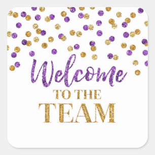 Sticker Carré Purple Gold Confetti Bienvenue à l'équipe