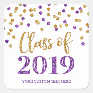 Sticker Carré Purple Gold Parties scintillant Confetti Graduatio