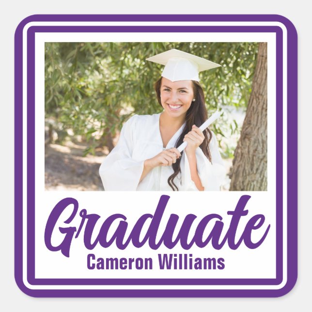 Sticker Carré Purple Graduate Photo Graduate personnalisée (Devant)