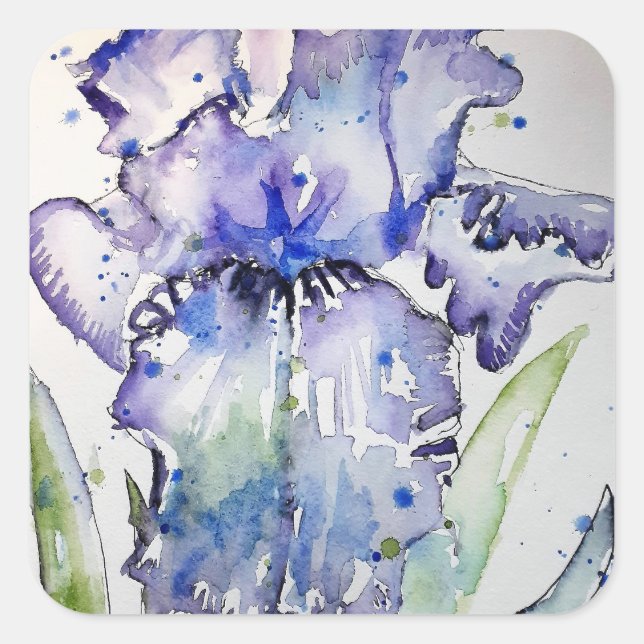 Sticker Carré Purple Iris Art Aquarelle Anniversaire Invitation (Devant)