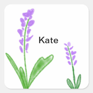 Sticker Carré Purple lavande florale aquarelle ajouter nom cu