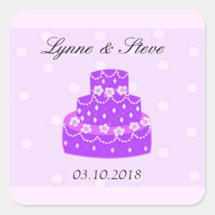 Sticker Carré Purple Mariage gâteau Enregistrer la date
