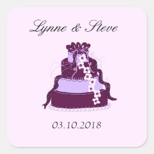 Sticker Carré Purple Mariage gâteau Enregistrer la date