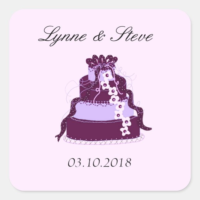 Sticker Carré Purple Mariage gâteau Enregistrer la date (Devant)