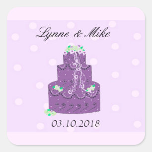 Sticker Carré Purple Mariage gâteau Enregistrer la date