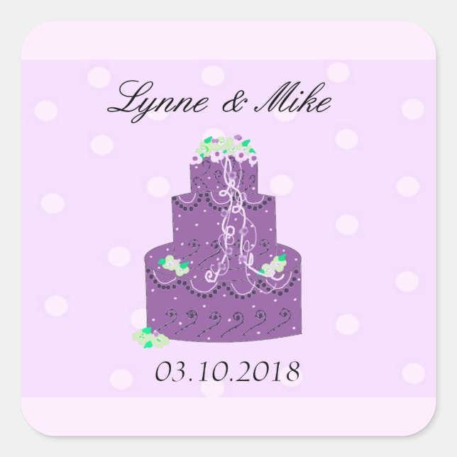 Sticker Carré Purple Mariage gâteau Enregistrer la date (Devant)