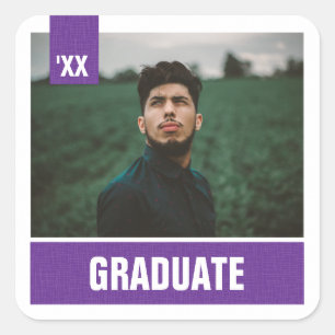 Sticker Carré Purple Modern Textured Photo Graduation