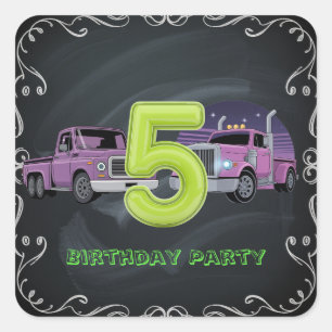 Sticker Carré Purple Neon Trucks 5e anniversaire fête