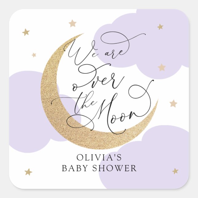 Sticker Carré Purple Over the Moon Baby Shower (Devant)