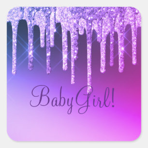 Sticker Carré Purple Parties scintillant Bling Girl Nom Sparkle 