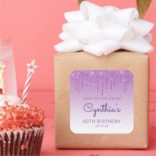 Sticker Carré Purple Parties scintillant Drip 60e anniversaire M