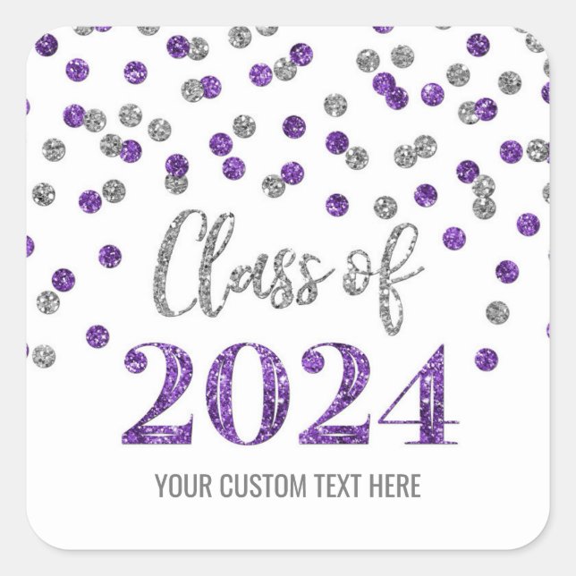 Sticker Carré Purple Silver Confetti Graduation 2024 (Devant)