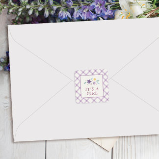 Sticker Carré Purple Sweet Floral Baby Girl Envelope Seal Label