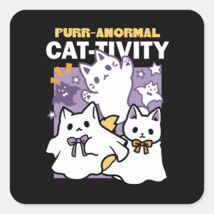 Sticker Carré Purr-anormal Cat-tivity - Halloween Cat Design