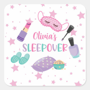 Sticker Carré Pyjama party rose violet préado