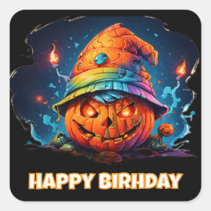 Sticker Carré pyschedelic effrayant jackolantern & casquette d'a