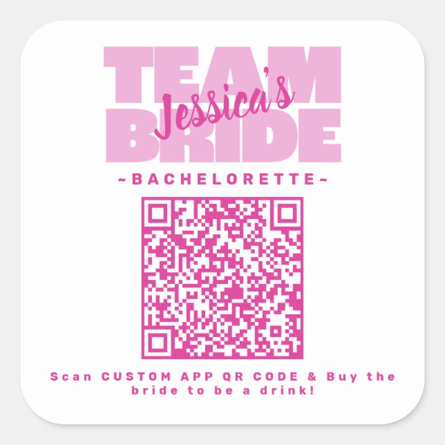 Sticker Carré QR Code Bachelorette Party Acheter Boisson Team Br (Devant)