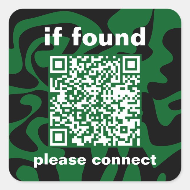 Sticker Carré QR Code forest green groovy lost found (Devant)