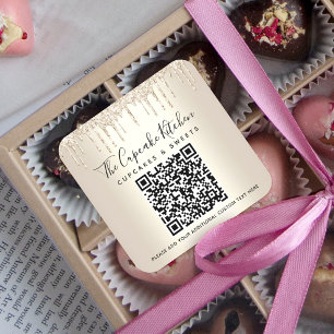 Sticker Carré QR Code Gold Parties scintillant Drives Nom commer