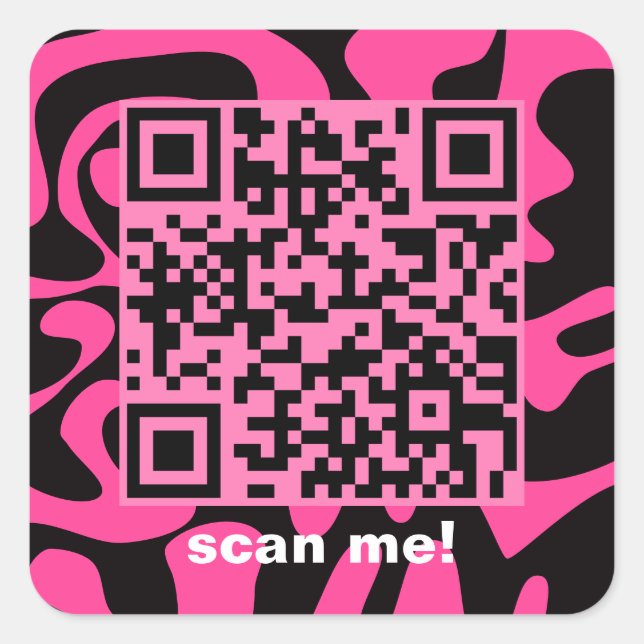 Sticker Carré QR Code Hot Pink Black Squiggles Super Art (Devant)