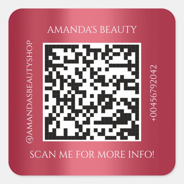 Sticker Carré QR Code Nom promotionnel Contact Red Wine (Devant)