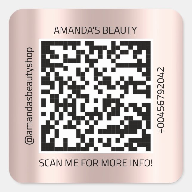 Sticker Carré QR Code Nom promotionnel Contact Rose Web (Devant)