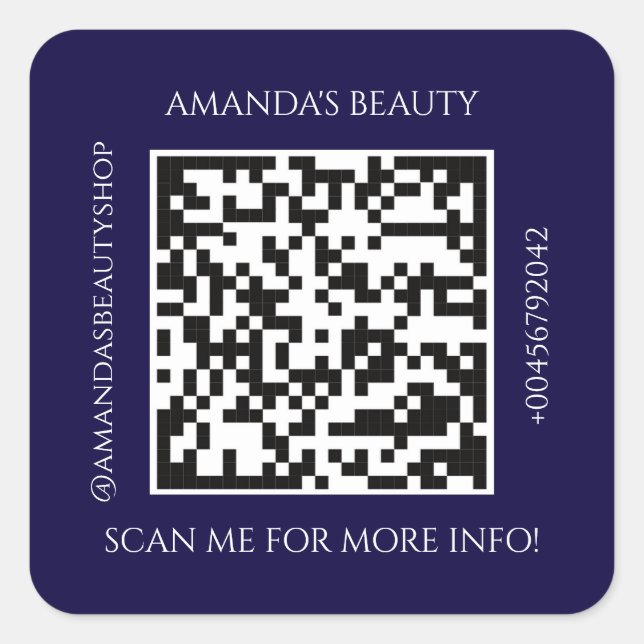 Sticker Carré QR Code Nom promotionnel Contact Violet (Devant)