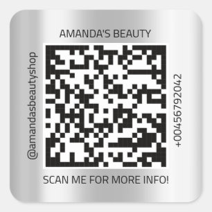 Sticker Carré QR Code Nom promotionnel Contact Web Silver Grey