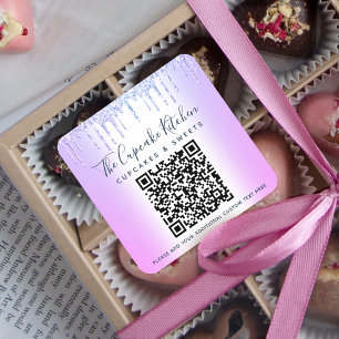 Sticker Carré QR Code Purple Parties scintillant Drives Nom comm