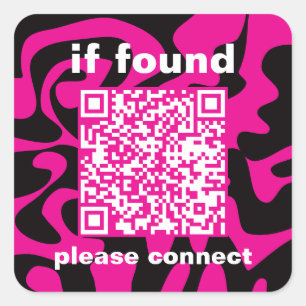 Sticker Carré QR Code rose chaud mignon perdu trouvé